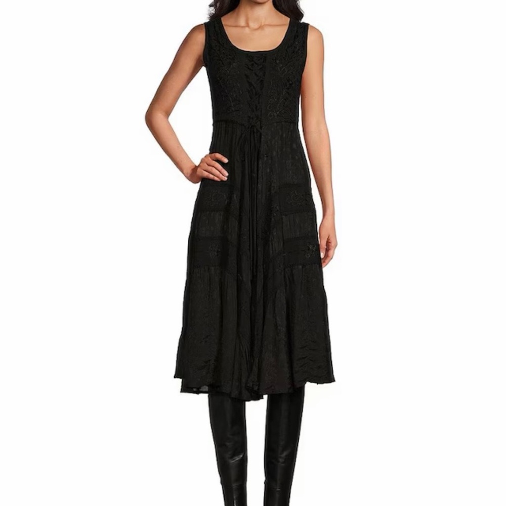 NWOT Scully Sleeveless Embroidered Floral Jacquard Midi Dress BLACK - SIZE M